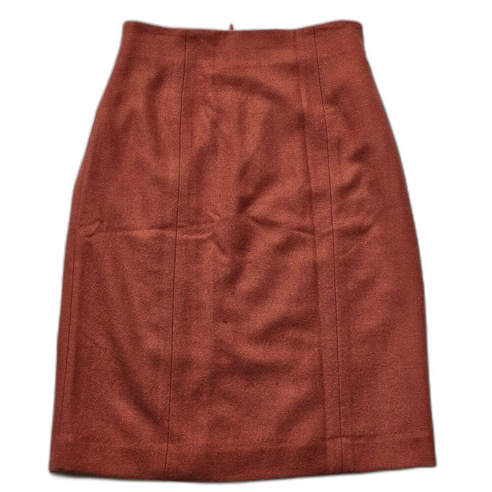 Marissa Ferrare Rust Colored Pencil Skirt Wool Lined Novelty Print Size 6